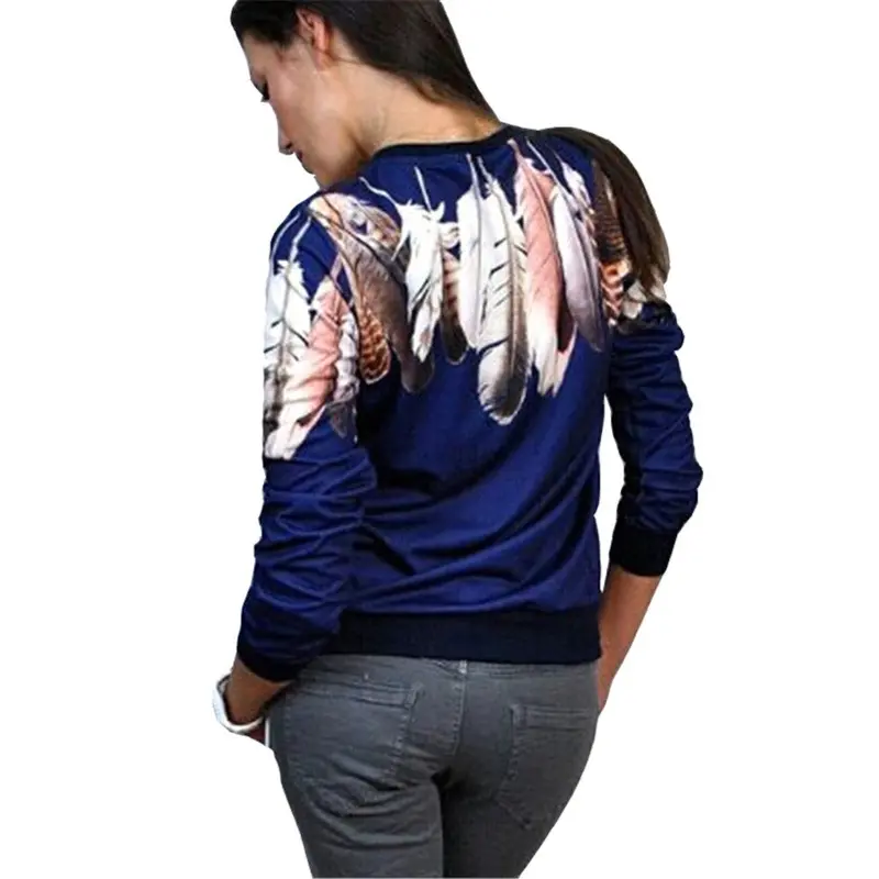 Fashion Printing Hoodies Sweatshirt Women Casual Pullover Feather Print Jumper Hoodie 3/4 Sleeve Sweatshirt Top 8