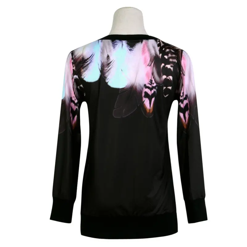 Fashion Printing Hoodies Sweatshirt Women Casual Pullover Feather Print Jumper Hoodie 3/4 Sleeve Sweatshirt Top 9