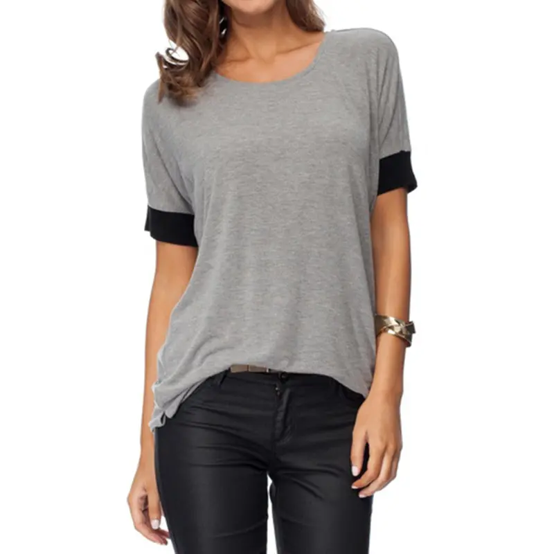 Fashion Pure Color Loose T-Shirt Women Leisure O-Neck Blusa Cropped Camiseta Feminina Tee Shirt Femme Women Tops 1