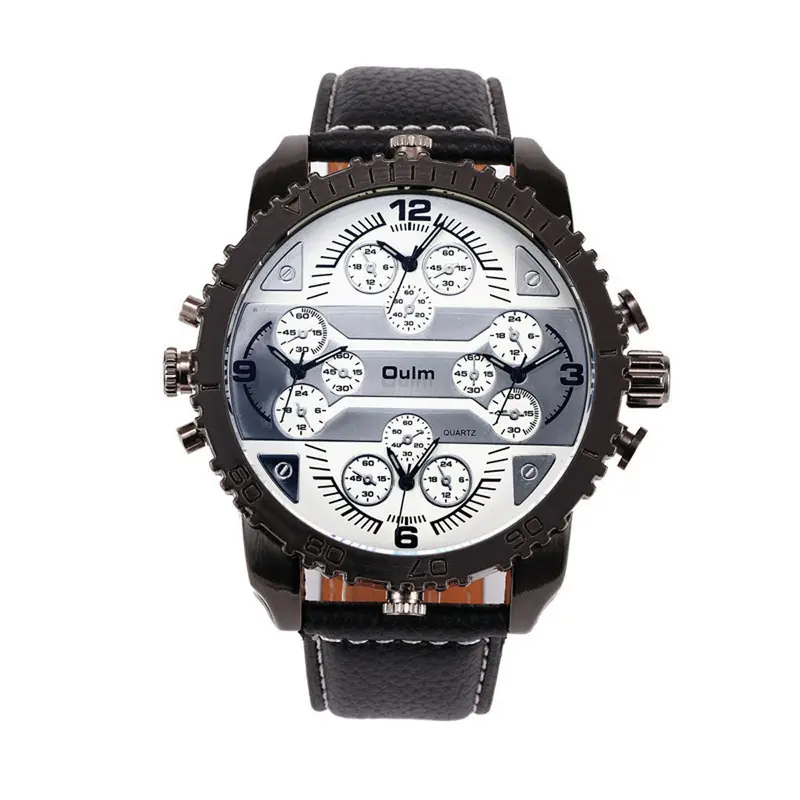 Fashion Quartz Men Wrist Watches 4 Time Zone Leather Starp Colorful Analog Watch 1