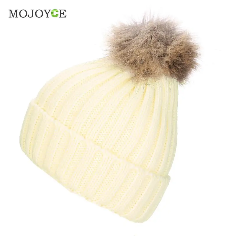 Fashion Raccoon Fur Hat Real Fur Pompom Caps Hat Knitted Hats Ski Cap Beanie Gorro Hat 2