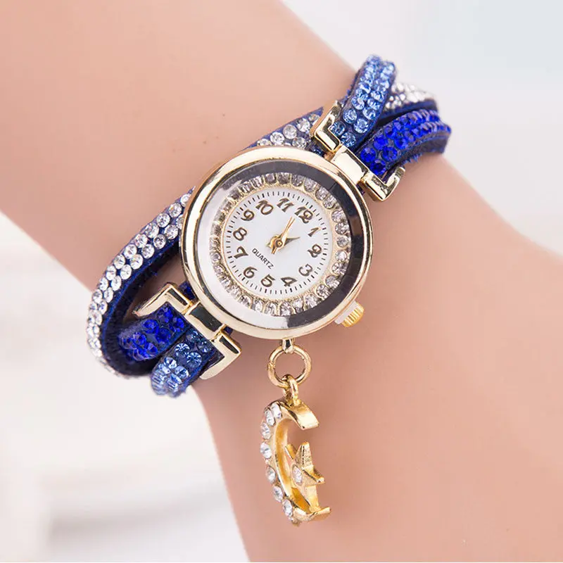 Fashion Relogio Feminino Women Quartz-Watch Crystal Band Wave Bracelet Dial Quartz Analog Wrap Wrist Watch 4