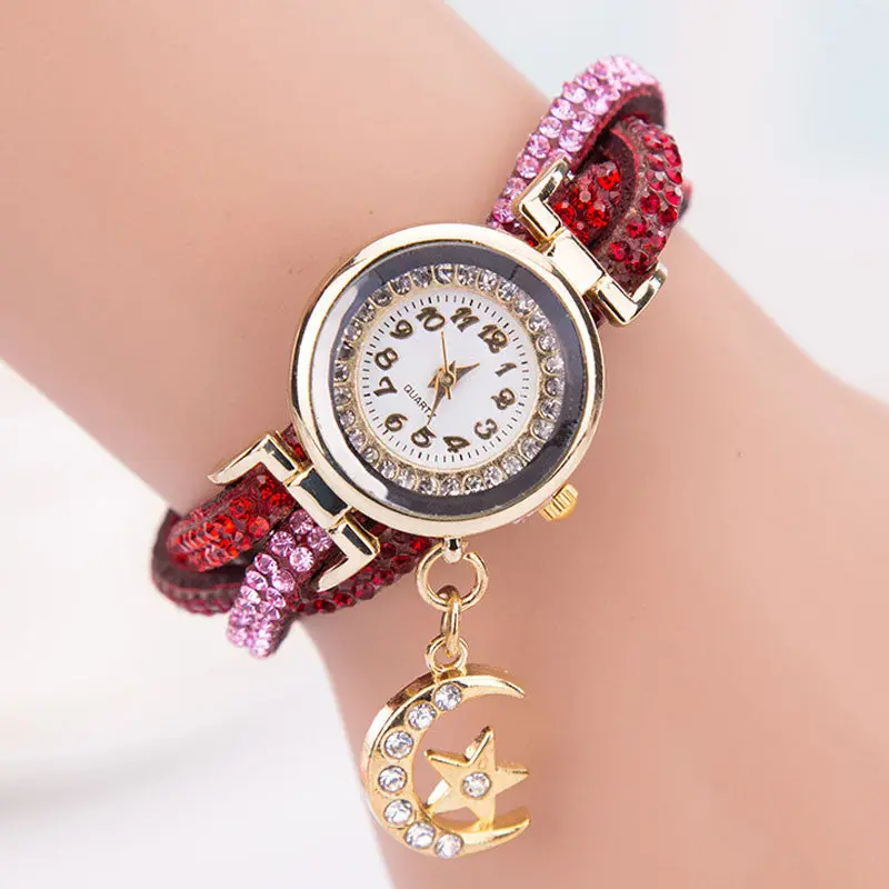 Fashion Relogio Feminino Women Quartz-Watch Crystal Band Wave Bracelet Dial Quartz Analog Wrap Wrist Watch 6