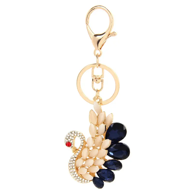 Fashion Rhinestone Swan Keychain Keyring Crystal Animal Metal Key Chain Ring For Women Gift Bag Charm Pendant Jewelry 1
