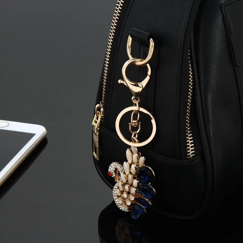 Fashion Rhinestone Swan Keychain Keyring Crystal Animal Metal Key Chain Ring For Women Gift Bag Charm Pendant Jewelry 2