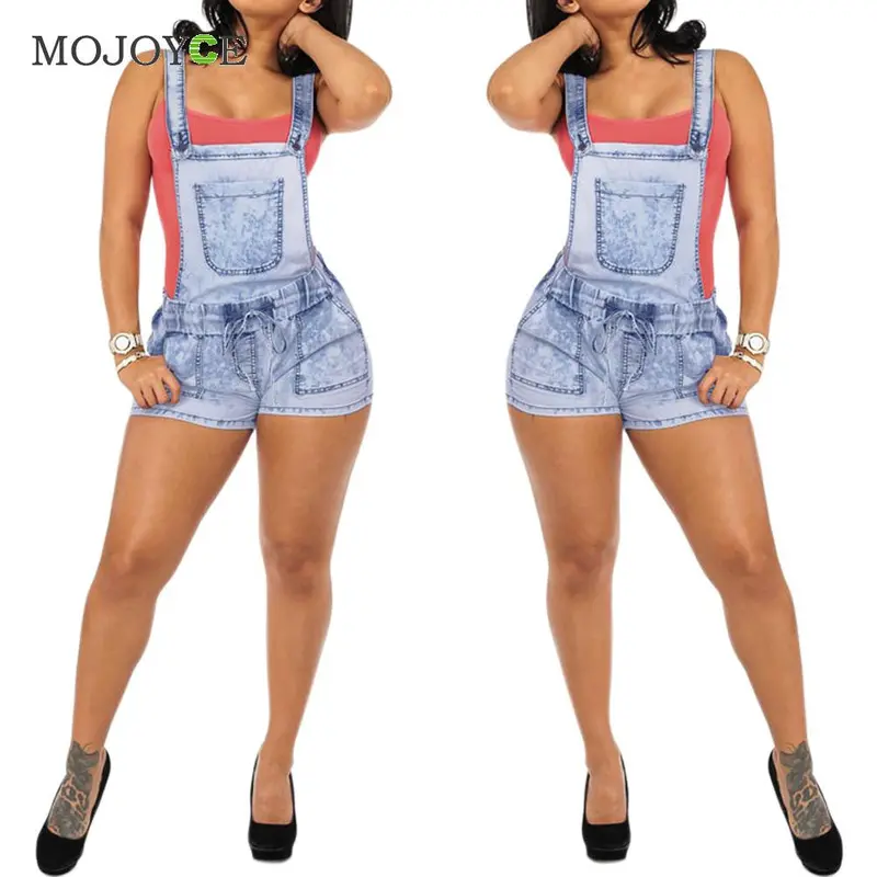 Fashion Ripped Denim Jumpsuit Women Hole Jeans Shorts Playsuit Casual Overall Romper Bodysuit Combinaison Short Femme 2