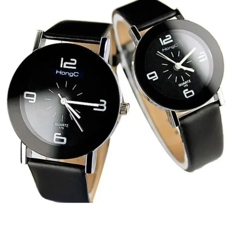 Fashion Round Big Steel Case Men Women Couple Leather Quartz Analog Wrist Watch Relogio Masculino Hombre 1