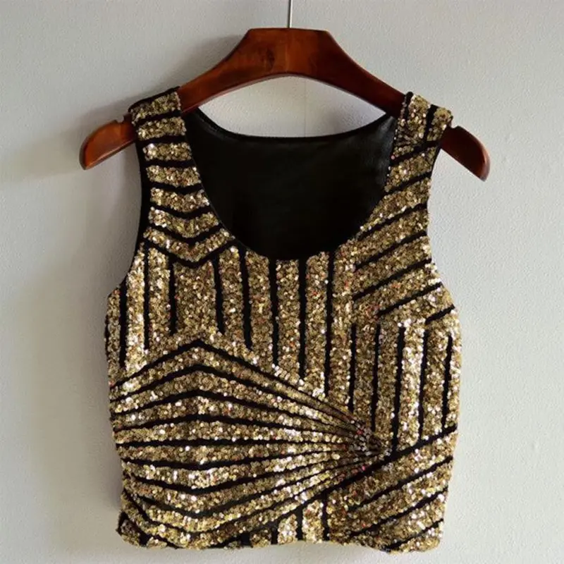 Fashion Sequined Tank Top Women Vtops Shirts Sleeveless Style Tank Tops 2