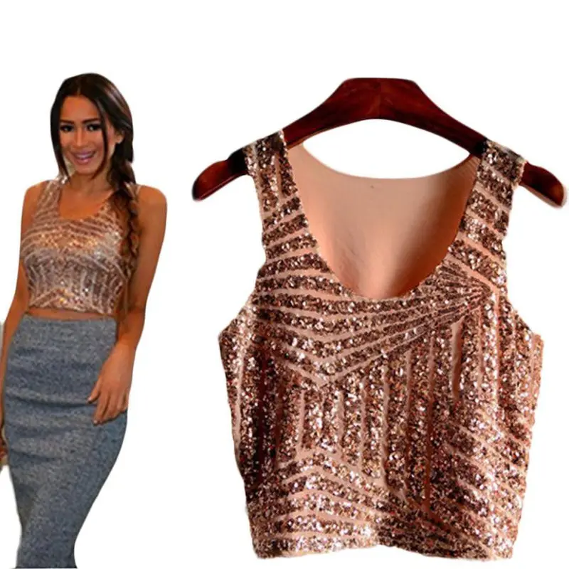 Fashion Sequined Tank Top Women Vtops Shirts Sleeveless Style Tank Tops 3