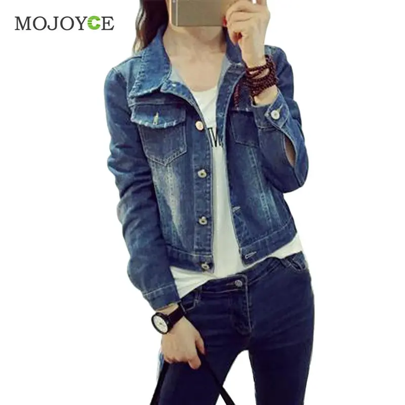Fashion Short Denim Jacket Women Slim Long Sleeve Coat Jean Jacket 3