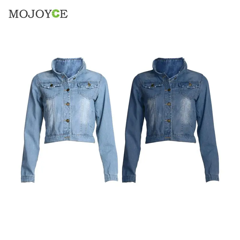 Fashion Short Denim Jacket Women Slim Long Sleeve Coat Jean Jacket 4