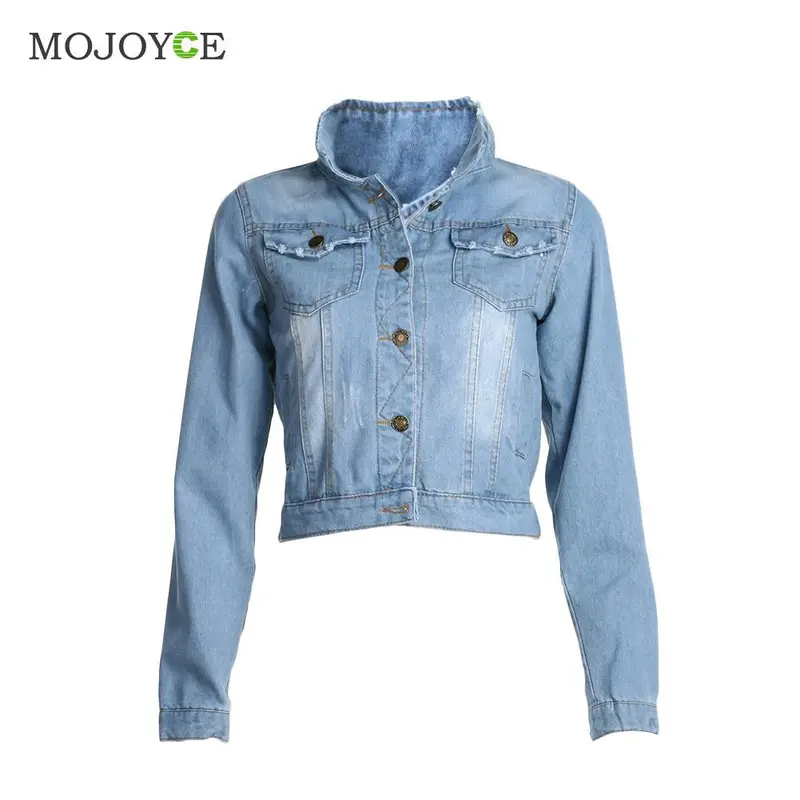 Fashion Short Denim Jacket Women Slim Long Sleeve Coat Jean Jacket 5