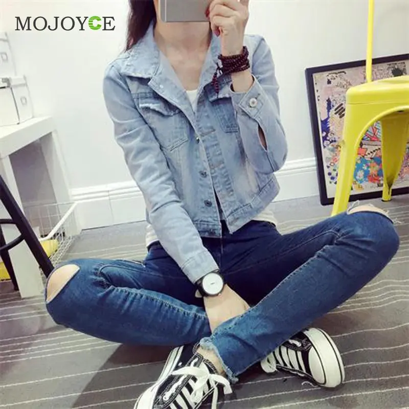 Fashion Short Denim Jacket Women Slim Long Sleeve Coat Jean Jacket 6