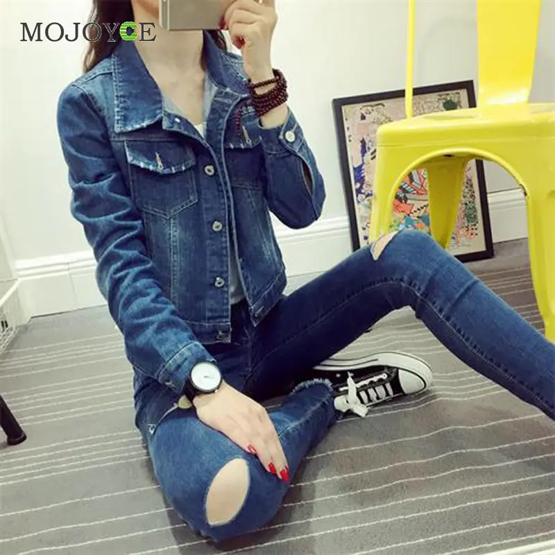 Fashion Short Denim Jacket Women Slim Long Sleeve Coat Jean Jacket 7