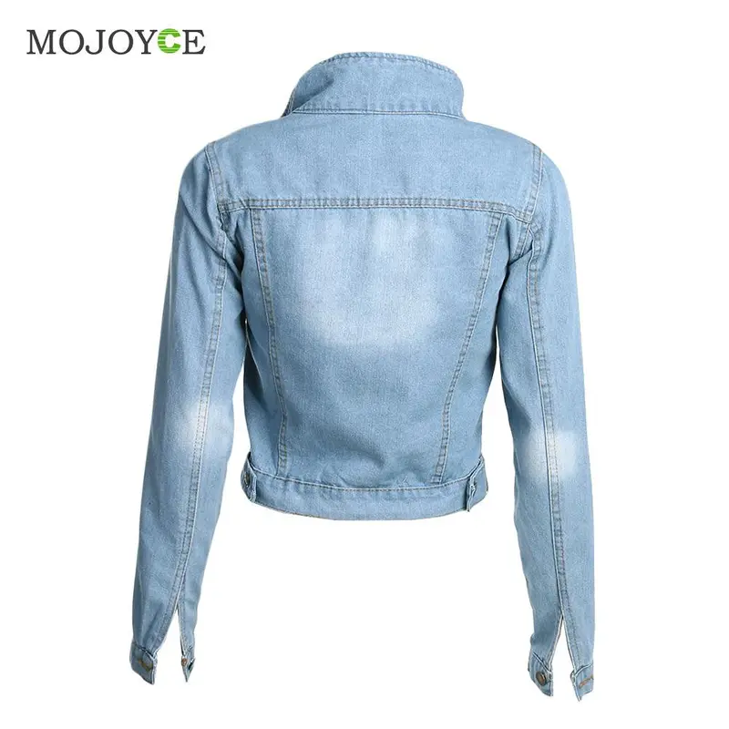 Fashion Short Denim Jacket Women Slim Long Sleeve Coat Jean Jacket 8