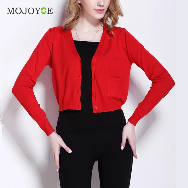 Fashion Short Style Thin Knit Cardigan Women Casual Knitted Sweater Long Sleeve Cardigan Coat Jacket Outwear Women Tops 5