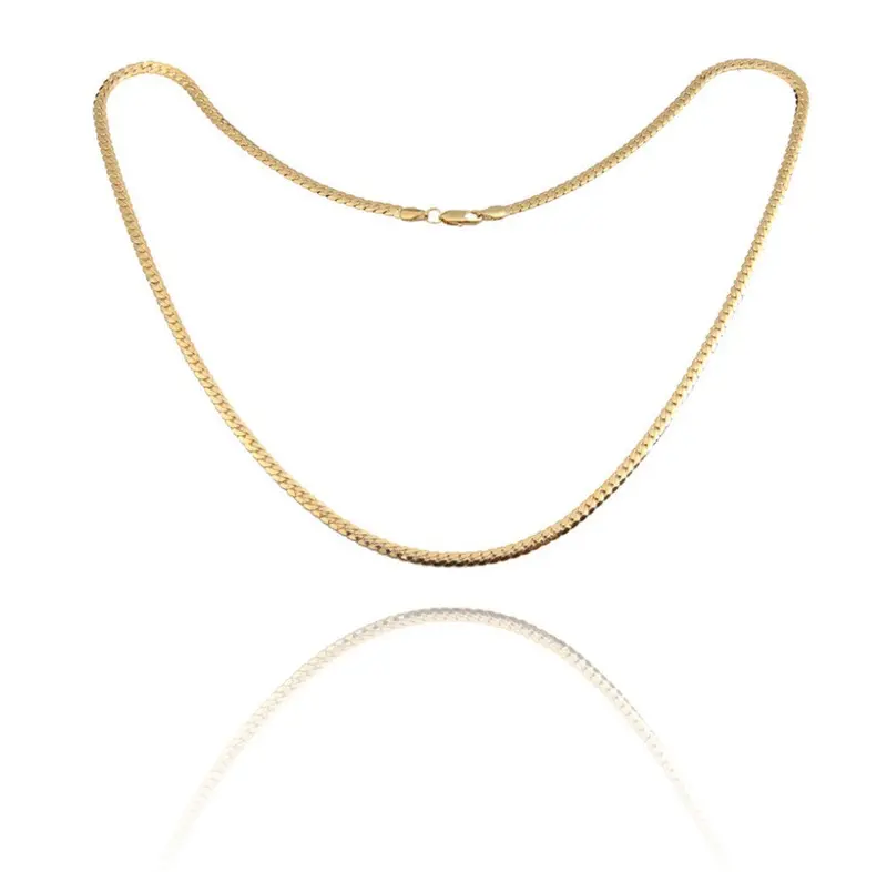 Fashion Simple Design Gold Plated Flat Curb Chain Necklace For Men Women 1