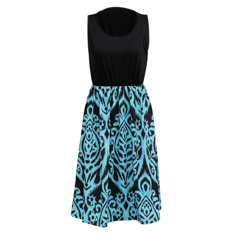 Fashion Sleeveless Party Black And Aqua Printed Short Mini Women Dress Sleeveless Vestidos Dress Beach Dress 3