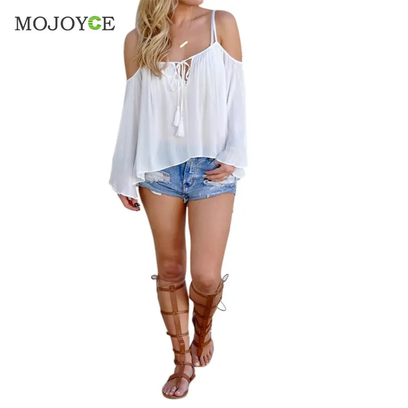 Fashion Sling Strapless Long Sleeve Shirt Women Loose Shirt Off Shoulder Top Women Blouses Women Tops Blusas Y Camisas Mujer 1