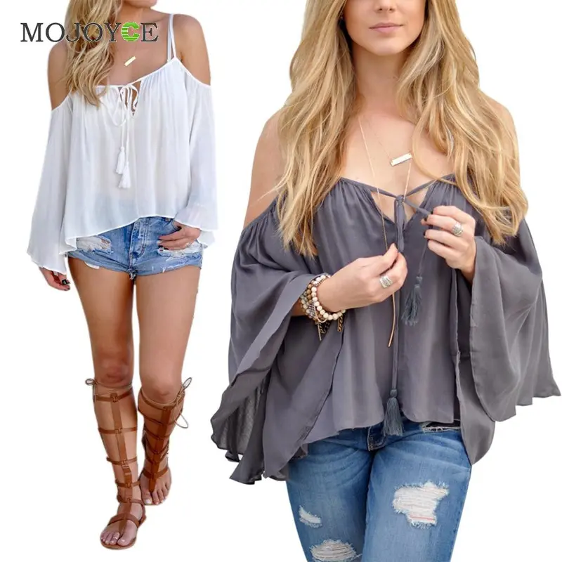 Fashion Sling Strapless Long Sleeve Shirt Women Loose Shirt Off Shoulder Top Women Blouses Women Tops Blusas Y Camisas Mujer 4