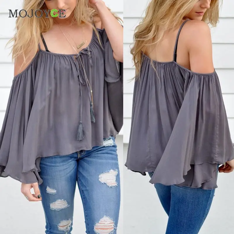 Fashion Sling Strapless Long Sleeve Shirt Women Loose Shirt Off Shoulder Top Women Blouses Women Tops Blusas Y Camisas Mujer 6