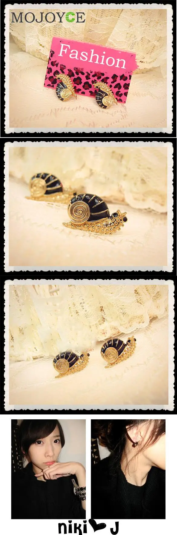 Fashion Small And Beautiful Gold Color Enamel Snail Shape Earrings 2