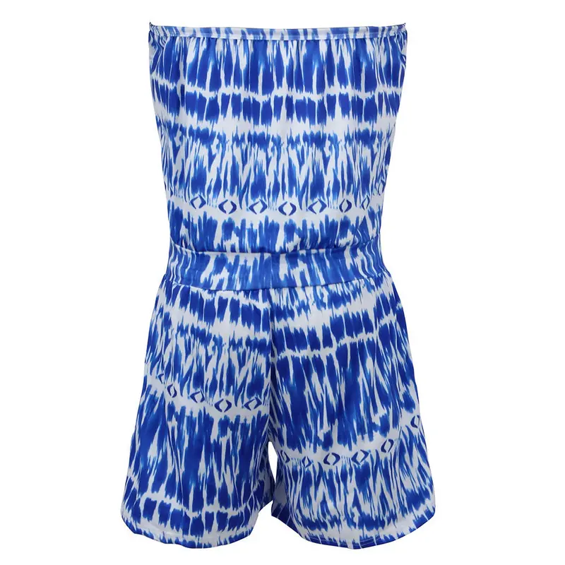 Fashion Strapless Off Shoulder Printed Jumpsuit Beachwear Short Combinaison Short Femme Jumpsuit Bodysuit Women Romper 1