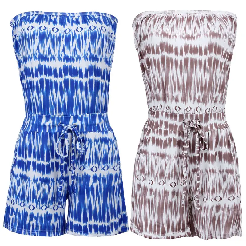 Fashion Strapless Off Shoulder Printed Jumpsuit Beachwear Short Combinaison Short Femme Jumpsuit Bodysuit Women Romper 4