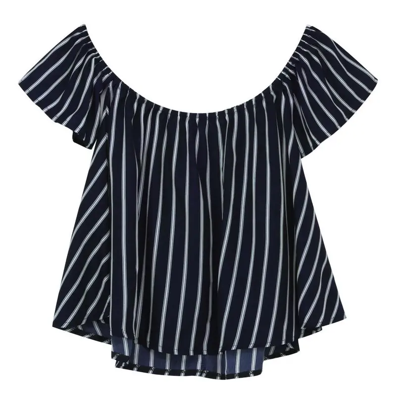 Fashion Striped Women Blouses Tops Off Shoulder Top Shirts Women Loose Elastic Ruffle Blusas Camisa Feminina Women Tops 3