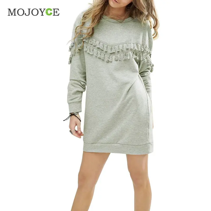 Fashion Tassel Long Pullover Women Dress Vestido De Festa Warm Dress Dress Casual Gray Long Sleeve Vestidos 1