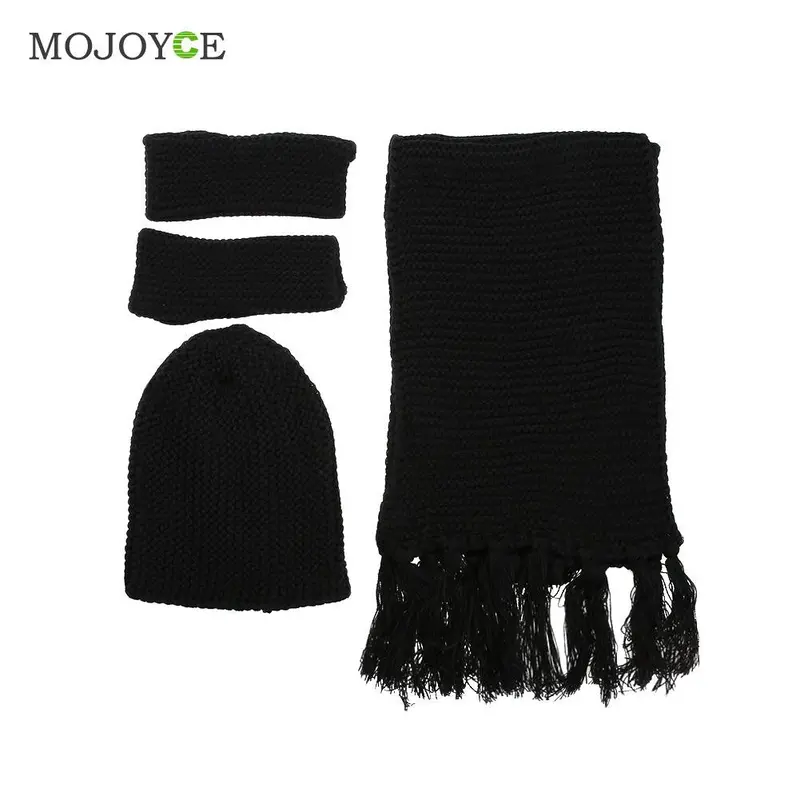 Fashion Thick Acrylic Women Knit Hat Scarf Gloves Set Outdoor Warm Beanie 1