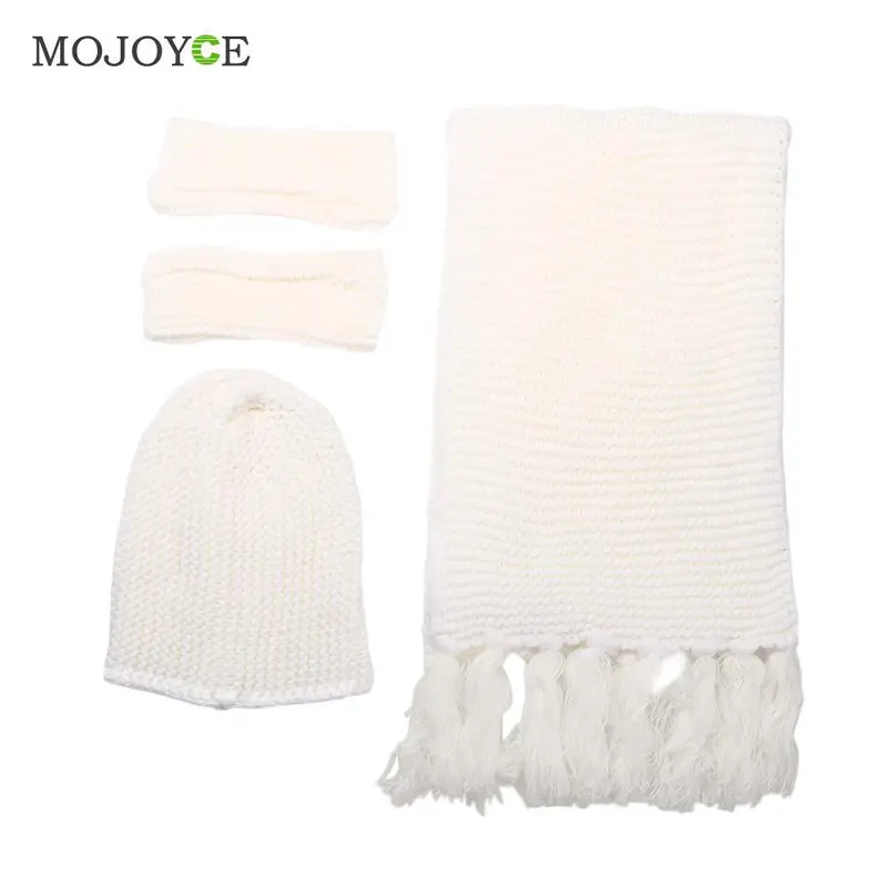 Fashion Thick Acrylic Women Knit Hat Scarf Gloves Set Outdoor Warm Beanie 2