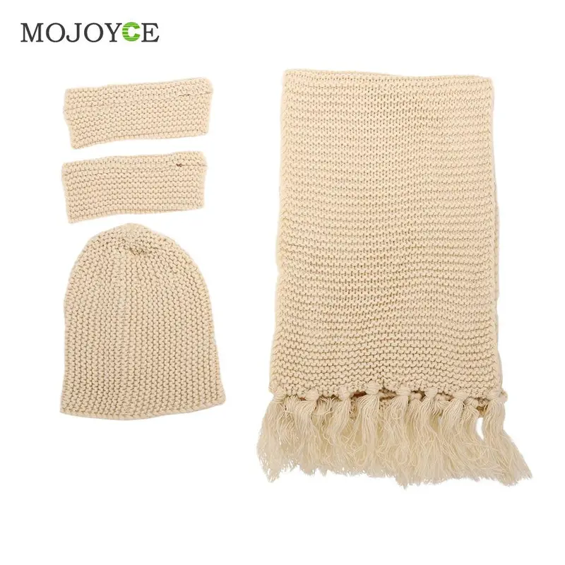Fashion Thick Acrylic Women Knit Hat Scarf Gloves Set Outdoor Warm Beanie 4