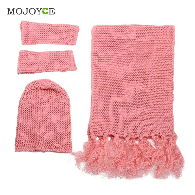 Fashion Thick Acrylic Women Knit Hat Scarf Gloves Set Outdoor Warm Beanie 5