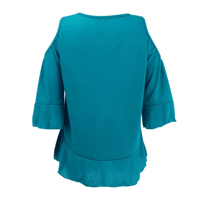Fashion Tops Round Neck T-Shirts Women Falbala Flare 3/4 Sleeve Off Shoulder Loose Tee Tops Blusa Camisetas Mujer 1