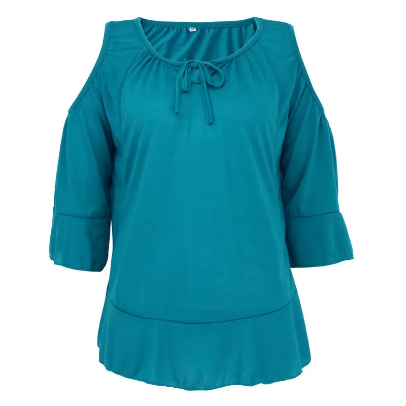Fashion Tops Round Neck T-Shirts Women Falbala Flare 3/4 Sleeve Off Shoulder Loose Tee Tops Blusa Camisetas Mujer 8