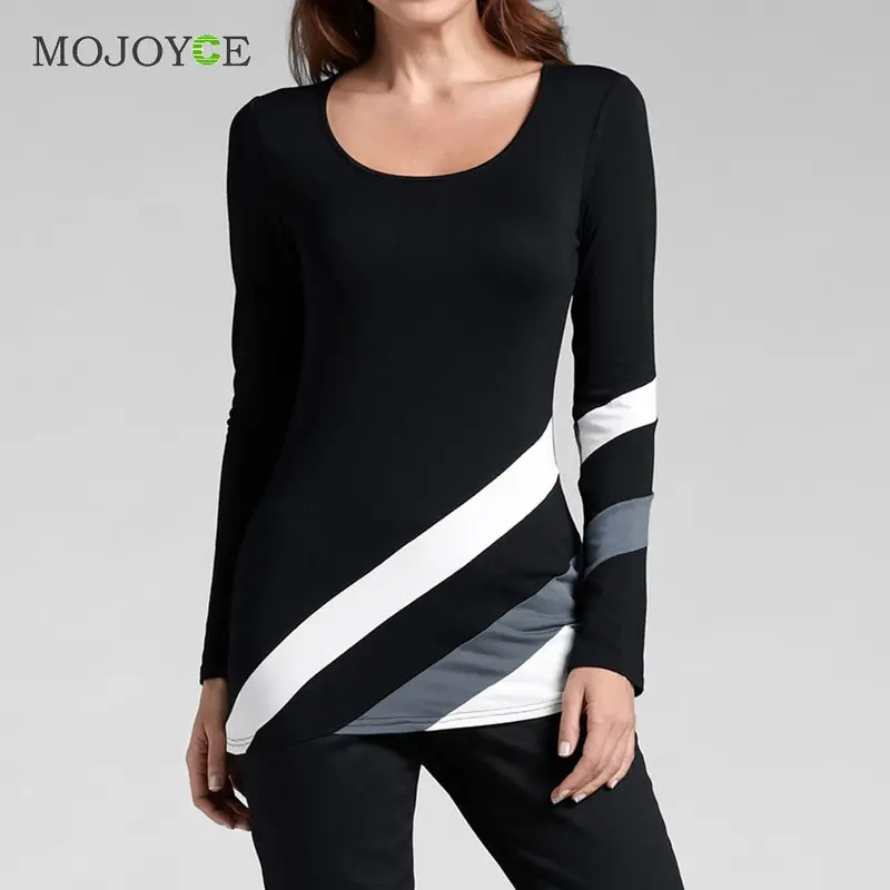 Fashion Tshirt Women Long Sleeve Black And White Diagonal Stripes T Shirt Women Tops Camisas Femininas Blusas Femininas 3