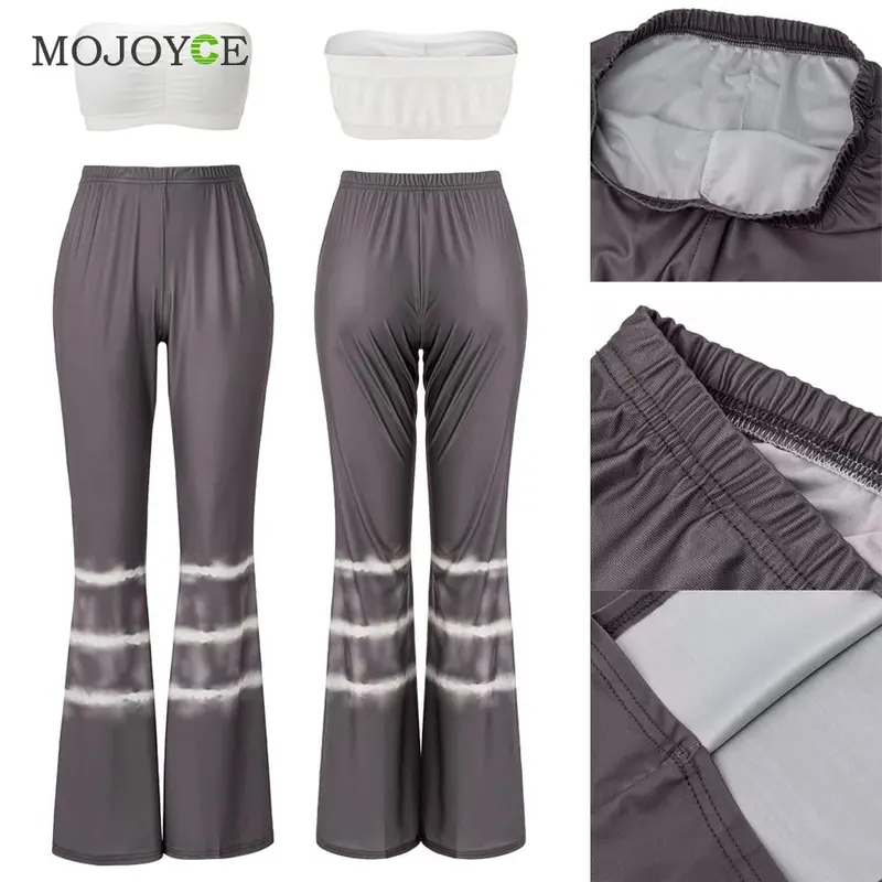 Fashion Two Pieces Women Sets Sleeveless Bandage Bodycon Top + Trousers High Waist Crop Top + Printing Pants 6
