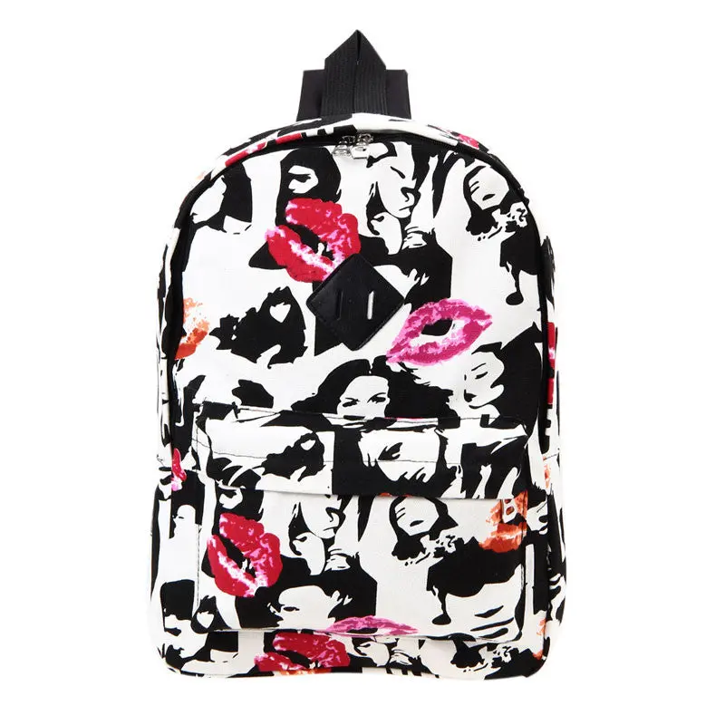 Fashion Unique Printing Canvas Backpacks Student School Bag Cartoon Print Rucksack Travel Pack Graffiti Bolsa Mochila 1