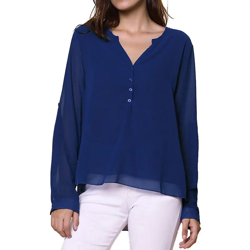 Fashion V-Neck Long Sleeve Chiffon Women Blouses Mini Blusas Plus Size Blouse Loose Women Tops Shirt Women Blusas Femininas 1