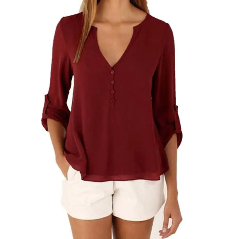 Fashion V-Neck Long Sleeve Chiffon Women Blouses Mini Blusas Plus Size Blouse Loose Women Tops Shirt Women Blusas Femininas 5