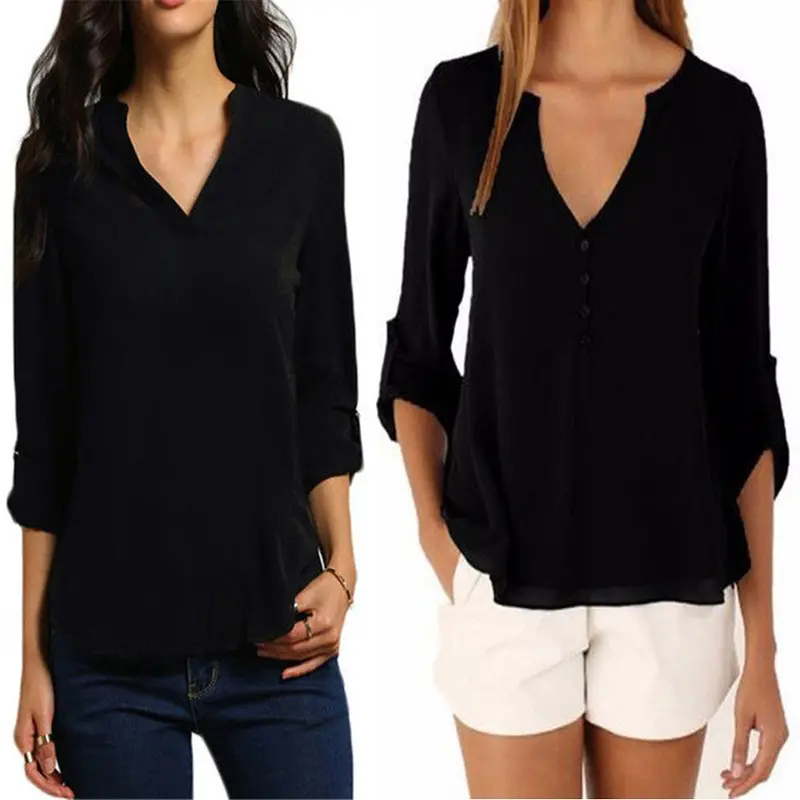 Fashion V-Neck Long Sleeve Chiffon Women Blouses Mini Blusas Plus Size Blouse Loose Women Tops Shirt Women Blusas Femininas 6