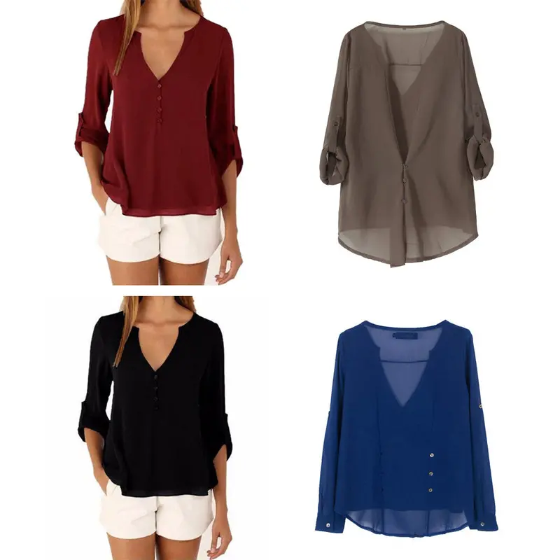 Fashion V-Neck Long Sleeve Chiffon Women Blouses Mini Blusas Plus Size Blouse Loose Women Tops Shirt Women Blusas Femininas 6