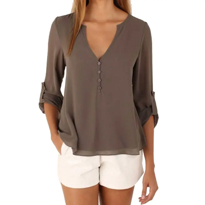 Fashion V-Neck Long Sleeve Chiffon Women Blouses Mini Blusas Plus Size Blouse Loose Women Tops Shirt Women Blusas Femininas 8
