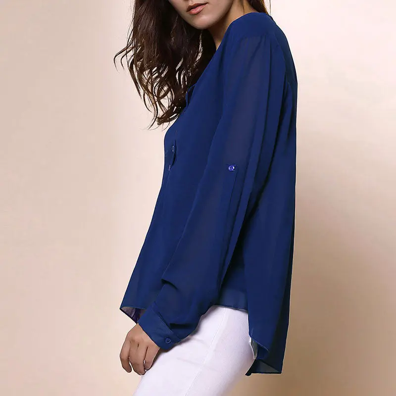 Fashion V-Neck Long Sleeve Chiffon Women Blouses Mini Blusas Plus Size Blouse Loose Women Tops Shirt Women Blusas Femininas 9