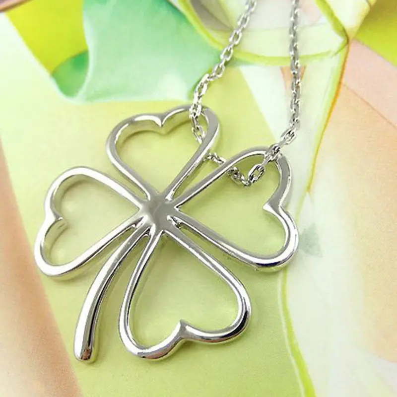 Fashion Vintage Statement Bib Jewelry Design Four Leaf Clover Silver Pendant Necklace P18 1