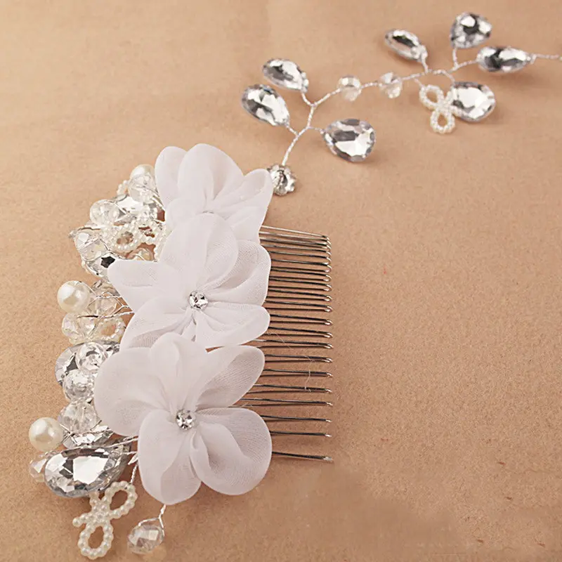 Fashion White Pearl Crystal Bride Headdress By Hand Bridal Tiaras Hairwear Wedding Dress Accessories 1
