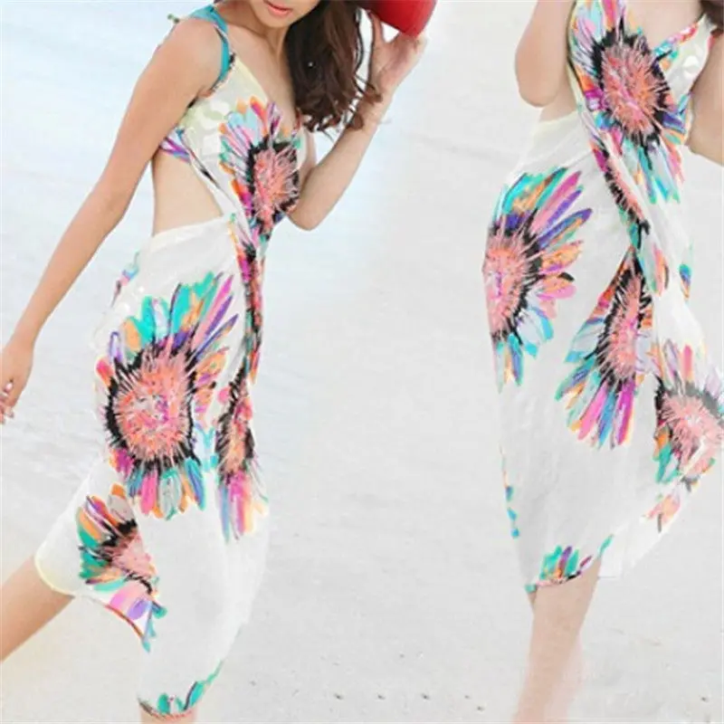 Fashion Women 5 Colors Deep V Wrap Chiffon Swimwear Bikini Cover Up Sarong Beach Dress& 1
