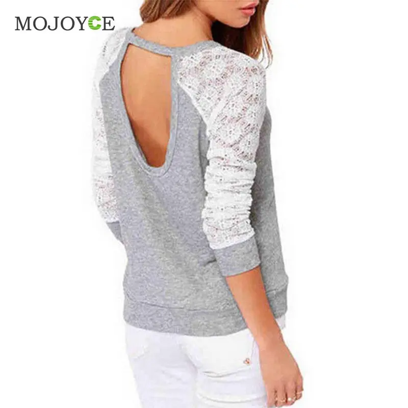 Fashion Women Backless Embroidery Lace T Shirts Casual Long Sleeve Tee Blusa Crop Top Asautimn Tshirt Women Cropped Feminino 1