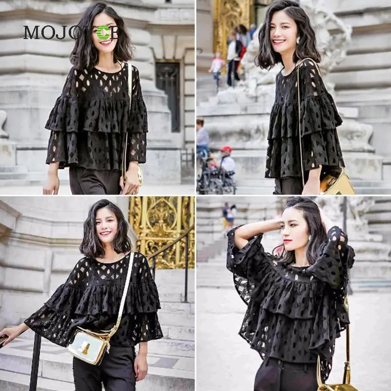 Fashion Women Blouse Blusa New Elegant Lace Hollow Out Casual Circle Shirts Women Blusas Camisa Feminina Tops Blusa Feminino 1